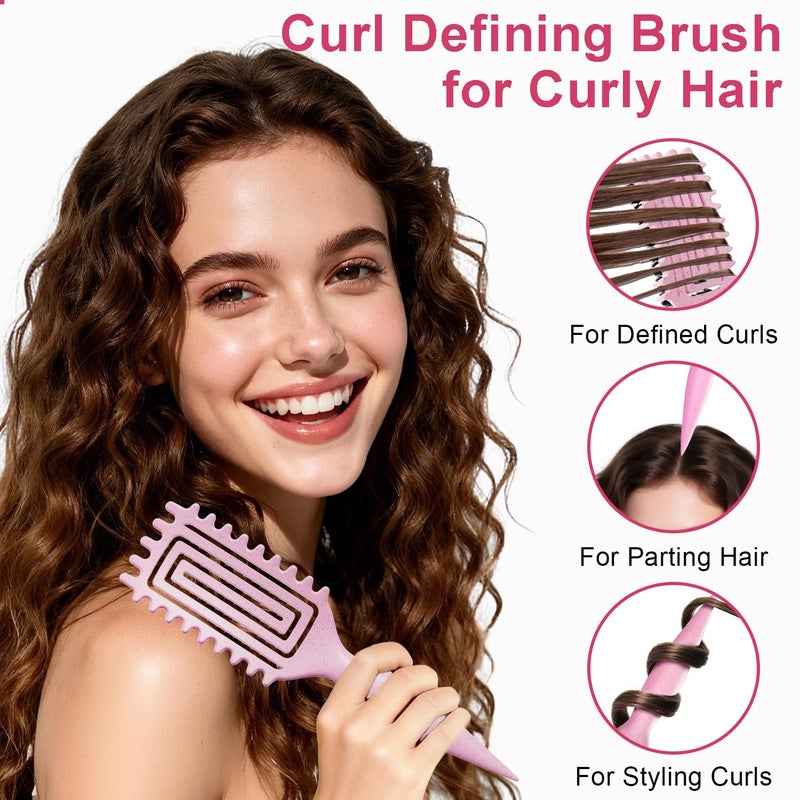 Weldilgit 2-Pack Curly Hair Brush, Curl Defining Brush with Soft Boar Bristles Detangling Tangled Glides, Wide-Teeth Design Effortlessly Shaping & Defining Curls, Curling Definer for Wet & Dry Hair(Pink Purple) - Image 5